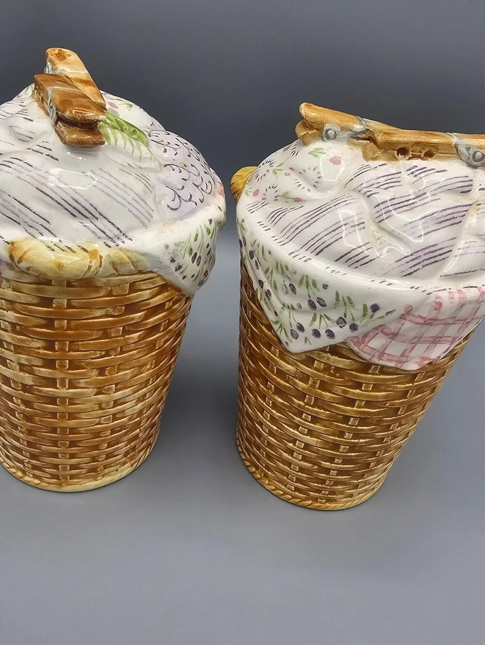 Enesco Ceramic Basket Weave Canisters with Cloth Lid Design - Set of 2